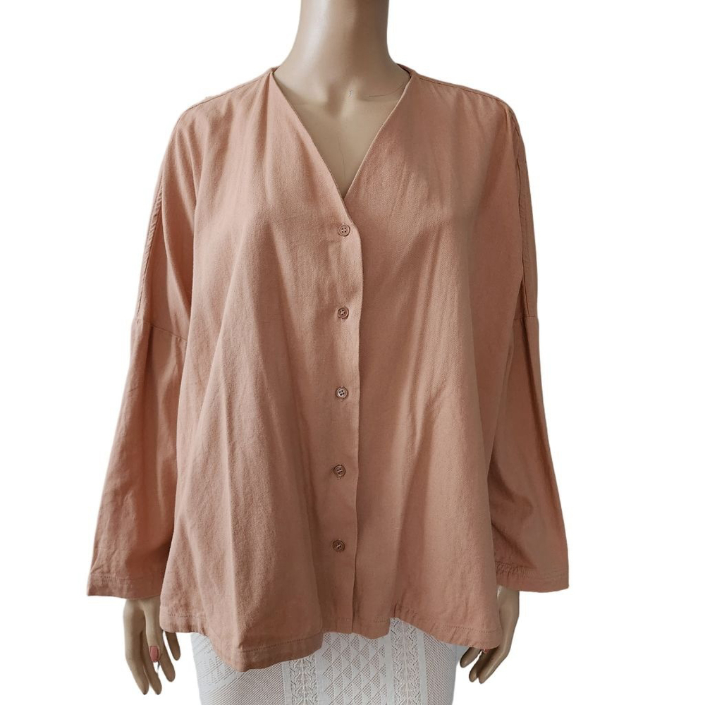 ROUCHA Oversized Pink Cotton V-Neck‎ Button-Front Jacket CC L
